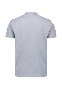 Lichtgrijs poloshirt van een zachte katoenmix, met een klassieke kraag en korte mouwen, en een subtiele gemêleerde textuur op de stof.