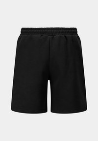 Sorte shorts laget av et mykt stoff, med elastisk midjebånd og en avslappet passform. Jevn tekstur uten ytterligere mønstre eller dekorasjoner.