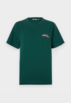 Tamsiai žalia medvilninė trumpomis rankovėmis palaidinė, su apvalia iškirpte ir rožiniu logotipu kairėje krūtinės pusėje. Kairėje rankovėje pastebimos išskirtinės siuvimo detalės.