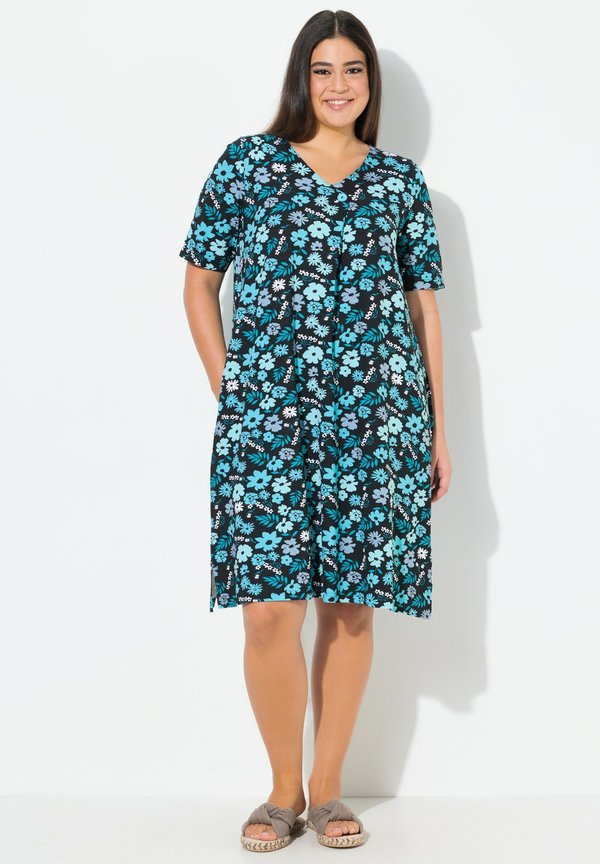 FLORAL SHORT SLEEVE - Jerseykleid - deep aqua
