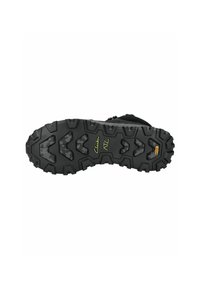 Sole in gomma nera con modelli di tassellatura profondi e angolari; presenta il marchio Clarks e ATL; texture per una migliore aderenza.