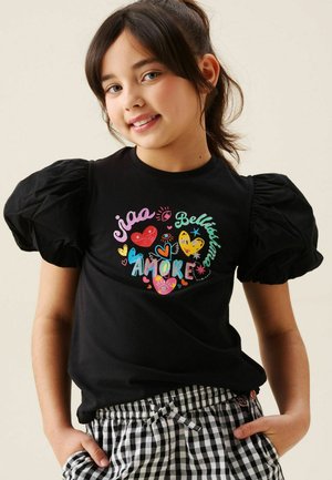Angel & Rocket, REGULAR FIT - AIDA AMORE PRINT PUFF SLEEVE T-SHIRT - Printtipaita - black