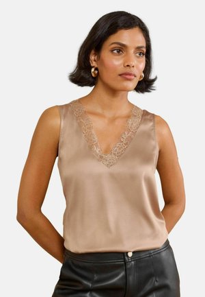 Love & Roses, SATIN FRONT LACE TRIM V-NECK VEST - Top - mocha brown