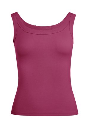 Ærmeløs ribstrikket tanktop i mørkerød med bred scoop-halsudskæring og tætsiddende pasform.