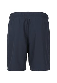 Vesimustat uimapuvut, joissa on joustava vyötärönauha, kevyttä kangasta, sileä pinta ilman näkyviä metalliosia tai kuvioita.