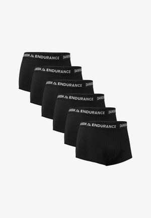 Czarne bawełniane bokserki z szerokim czarnym elastycznym pasem z napisem "DANISH ENDURANCE" w kolorze białym. Zestaw pięciu par.