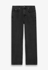 Zwarte denim jeans met een rechte snit, voorzien van vijf zakken, een knoopsluiting en lichte vervaging. Gelaagd stof en minimale stikseldetails.