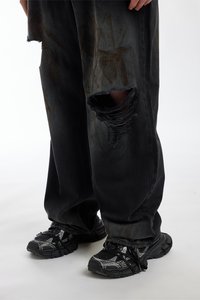 FAVELA KNEE DISTRESSED UNISEX - Traperice opuštenog kroja - black dod black washed