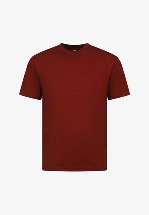 Rode katoenen T-shirt met een ronde halslijn en korte mouwen. Gladde textuur en eenvoudig ontwerp, met een rechte pasvorm en zonder patronen.