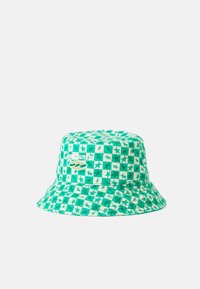 Groene en crèmekleurige bucket hat met een geruit patroon met sterren. Gemaakt van stof met een zachte textuur, met een logo-detail.