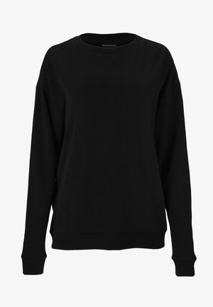 Sort sweatshirt lavet af blødt stof, med rund halsudskæring, lange ærmer og ribbede manchetter og kant. Enkel, afslappet pasform.