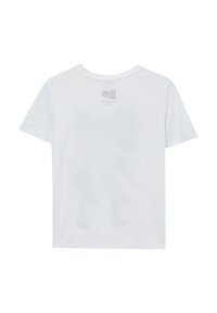 T-shirt bianco in cotone con collo rotondo, maniche corte e un logo stampato discreto sulla parte superiore della schiena. Tessuto morbido e vestibilità classica.