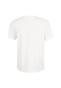 Hvid bomulds t-shirt med rund halsudskæring, korte ærmer og lige kant. Glat tekstur og enkelt design uden grafik eller mønstre.