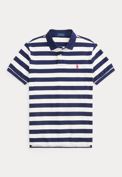 Polo Ralph Lauren CUSTOM SLIM FIT STRIPED MESH POLO SHIRT - Poloskjorter - deckwash white/newport navy
