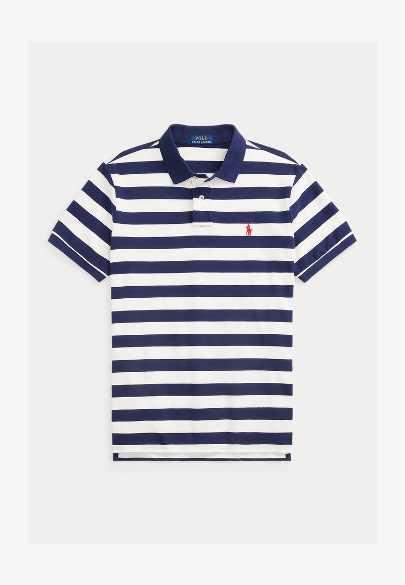 Polo Ralph Lauren CUSTOM SLIM FIT STRIPED MESH POLO SHIRT - Polo - deckwash white/newport navy
