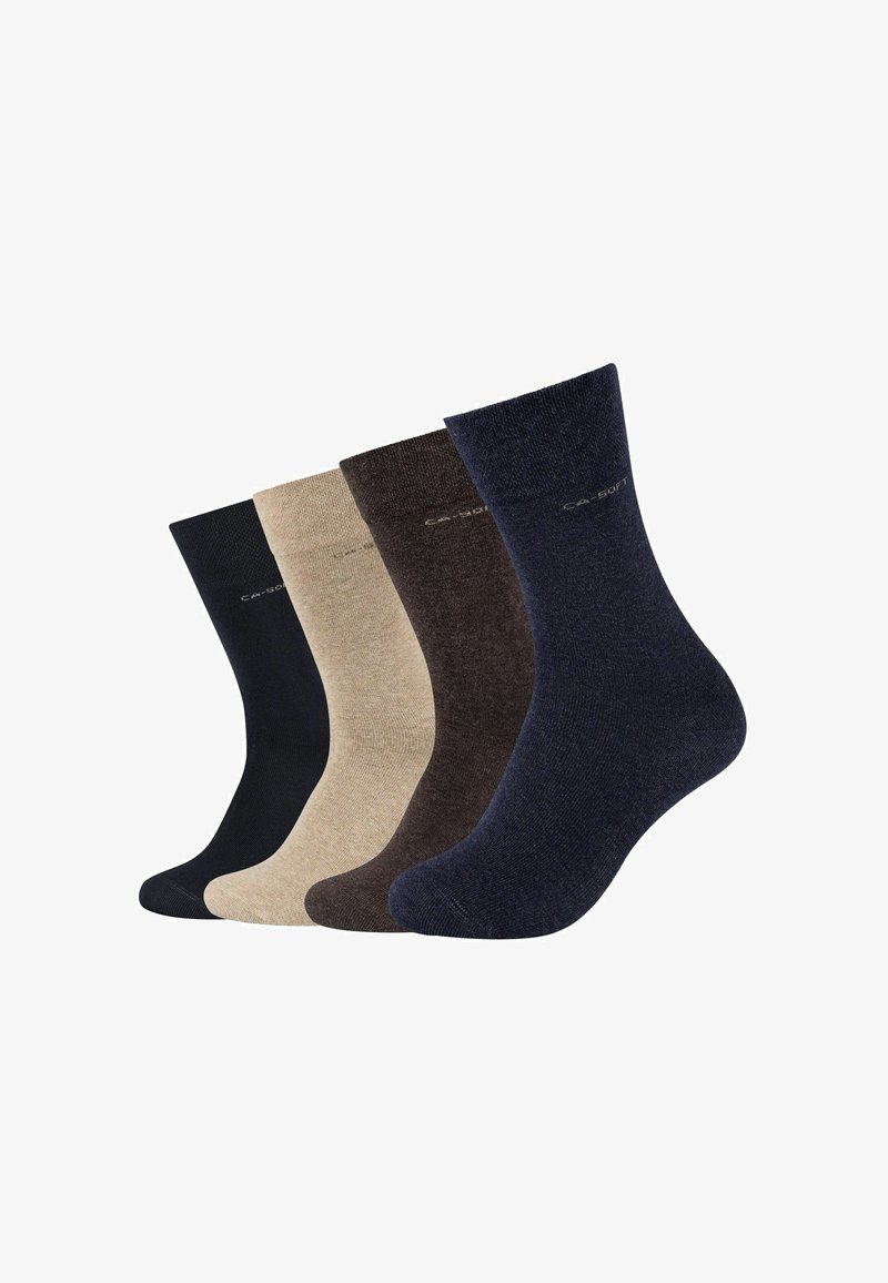 Quattro paia di calzini in navy, marrone scuro, beige chiaro e nero. Realizzati in un morbido tessuto texturizzato con una lunghezza standard alla caviglia.