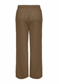 Pantaloni larghi marroni realizzati in un tessuto morbido e testurizzato, con una vita elasticizzata. Il design è semplice, senza ulteriori motivi o dettagli.