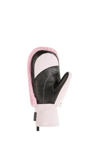 Rosa und schwarze Handschuhe mit einem kuscheligen rosafarbenen Besatz, Lederhandfläche und synthetischem Körper, der mit kontrastierendem Stich versehen ist, sowie einem verstellbaren Handgelenkband für optimalen Sitz.