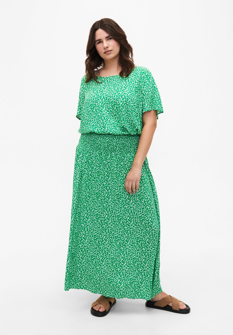 Zizzi FLASH MIT SMOK - Maxisukňa - bright green wh.aop