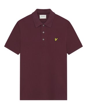 Polo bordeaux in cotone. Presenta un colletto con due bottoni, maniche corte e un logo aquila ricamato giallo sul petto a sinistra.