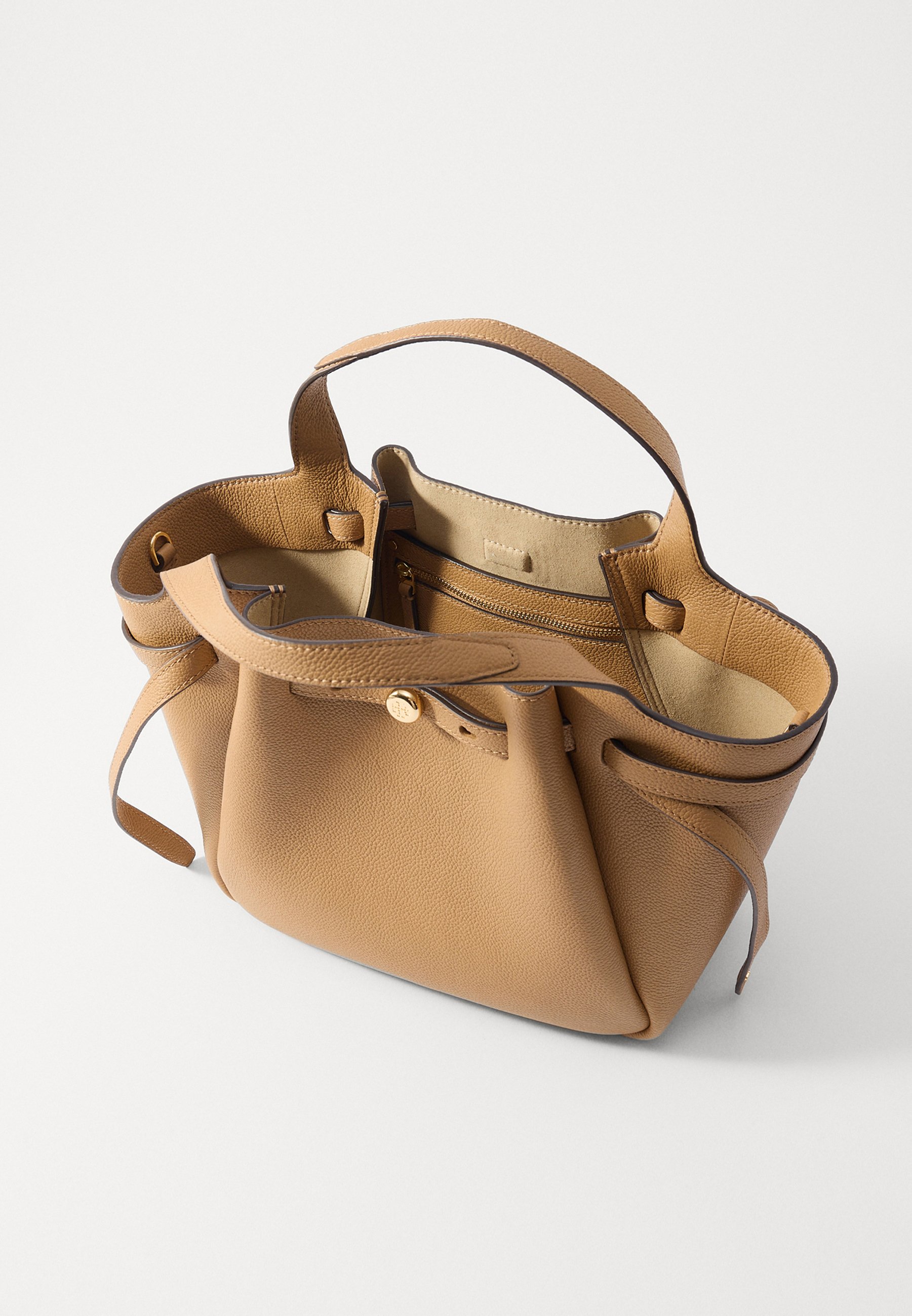 Tory Burch ROMY PEBBLED SATCHEL - Handbag - tiramisu/camel
