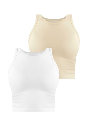 2 X  CROP HOCHGESCHLOSSEN - Top - beige weiß