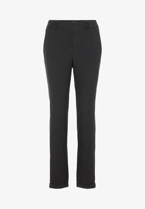 Donkergrijze op maat gemaakte broek met een rechte pijp, voorzien van een zachte textuur, riemlussen en opgerolde cuffs aan de onderkant.