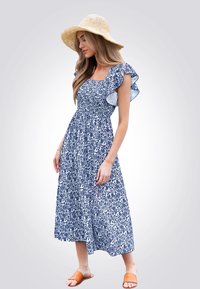 Cupshe FLORAL FLUTTER SLEEVE   - Denní šaty - blue floral