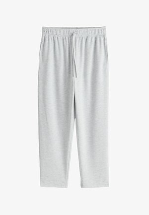 Pantaloni sport gri deschis, casual, cu talie elastică, șnur reglabil și buzunare laterale, concepuți pentru purtare confortabilă zilnică.