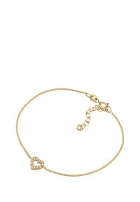 Bracelet en or avec une chaîne délicate, ornée d'un pendentif en forme de cœur décoré de pierres transparentes. Fermoir ajustable pour le dimensionnement.