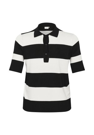 Polo cu dungi alb-negru, cu mâneci scurte, guler ribat și deschidere cu butoni. Material moale și design cu o croială regulară.