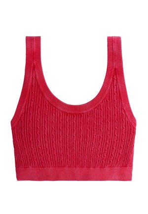 Crop top rouge en maille avec motif torsadé, larges bretelles et encolure arrondie.