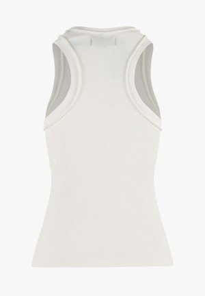 Biały, prążkowany top na ramiączkach z dopasowanym krojem, okrągłym dekoltem i stylem wyścigowym, o miękkiej i gładkiej fakturze.