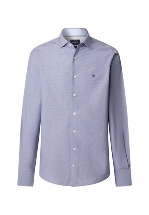 Camicia azzurra chiaro a maniche lunghe con colletto, bottoni bianchi e piccolo logo ricamato sul lato sinistro del petto.