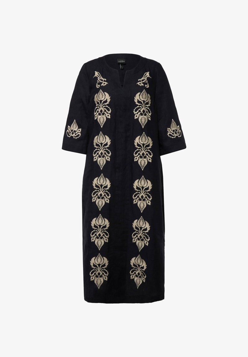 Ulla Popken DAMASK DETAIL SPLIT NECK - Day dress - dark blue - Zalando Ulla Popken DAMASK DETAIL SPLIT NECK - Day dress - dark blue - Zalando