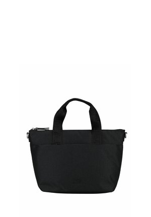 Sac cabas noir avec doubles poignées et fermeture éclair, en tissu texturé, présenté sur un fond blanc uni.