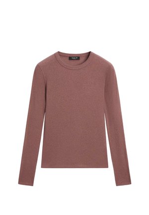 Langermige, crew neck, lichtroze gebreide trui met een smalle pasvorm en een klein merkembleem aan de binnenkant van de kraag.