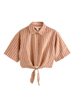 Next, REGULAR FIT - TIE-FRONT SHORT SLEEVE SHIRT . - Skjortebluser - orange burgundy stripe