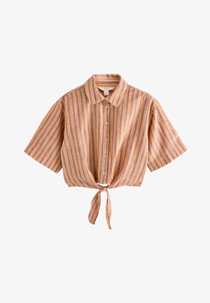 Next, REGULAR FIT - TIE-FRONT SHORT SLEEVE SHIRT . - Blusa - orange burgundy stripe