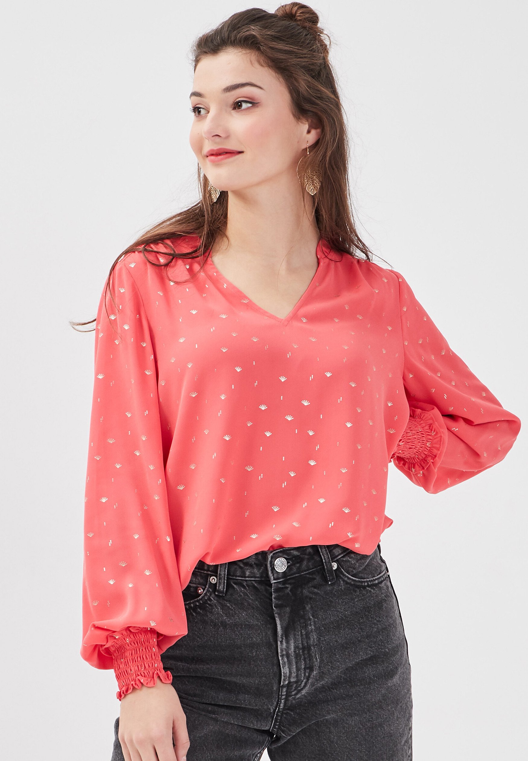 Blouse Cache Cache Taille XS/S (34/36) - Couleur Corail - Occasion Très Bon état - Polyester/élasthanne