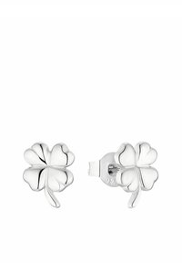 Örhängen i sterlingsilver med klöverdesign och polerad yta, med fyra blad och en säker stiftbaksida. Stämplat "92."