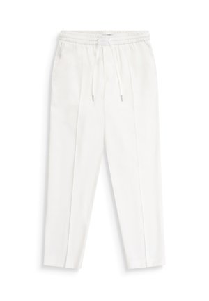 Witte taps toelopende joggingbroek met elastische tailleband en trekkoord, voorzien van zijzakken en gestikte voorplooien.
