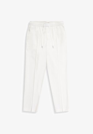 Witte taps toelopende joggingbroek met elastische tailleband en trekkoord, voorzien van zijzakken en gestikte voorplooien.