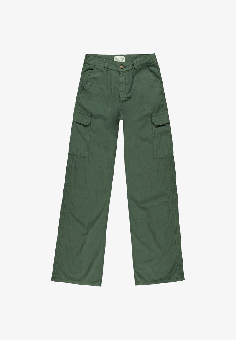 Groene cargobroek van katoen, met een losse pasvorm, twee voorzakken en twee zijcargozakken met kleppen.