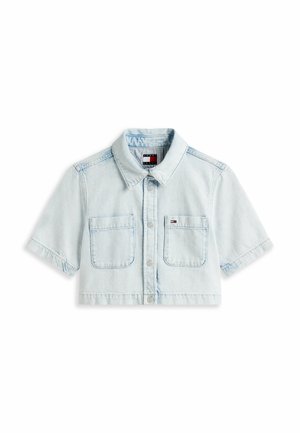 Tommy Jeans CROPPED SHORT SLEEVE LIGHTWEIGHT - Button-down blouse - denim ultra light