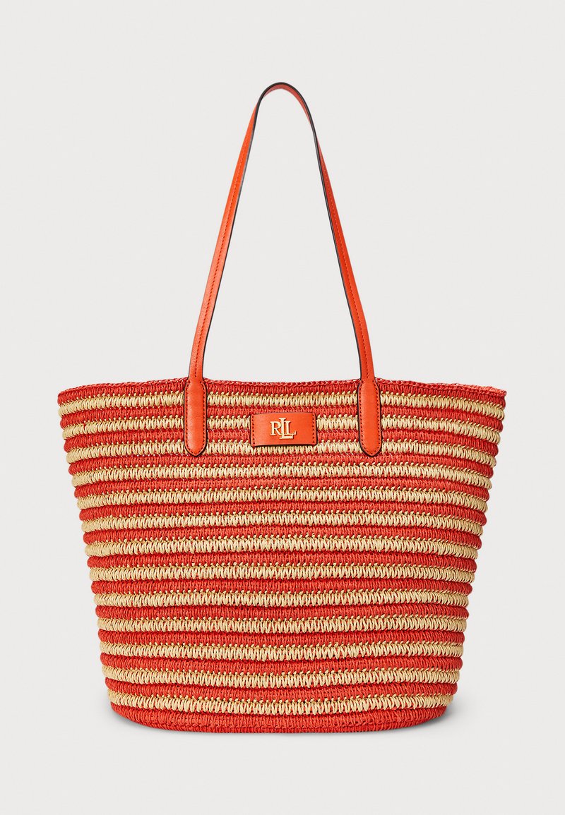 Lauren Ralph Lauren STRIPED STRAW LARGE BRIE TOTE BAG - Maisiņveida soma - orange