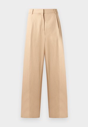Beige vide bukser med høj talje, plisseret front, skræddersyet design og blød tekstur, lavet af letvægtsstof.