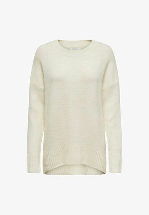 Maglione in ivori a maglia con scollo tondo, spalle scese, maniche lunghe e fondo a coste. Tessuto morbido, leggermente più lungo sul retro.