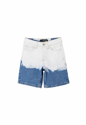 Szorty dżinsowe z białą górną częścią i niebieskim efektem dip-dye na dolnej części, z przednimi kieszeniami i zapięciem na guzik.