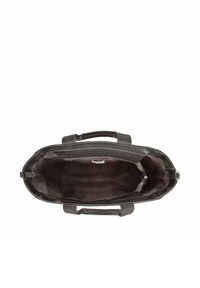 Sort lærredstaske med struktureret design, dobbelte top-hanke og en indvendig lynlås-lomme. Glat tekstur med en rummelig åbning.